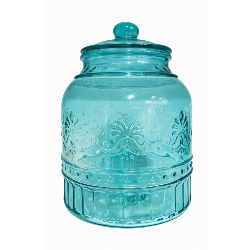 The Pioneer Woman Cassie Embossed Glass‎ Replacement Canister Large 8" Teal Blue